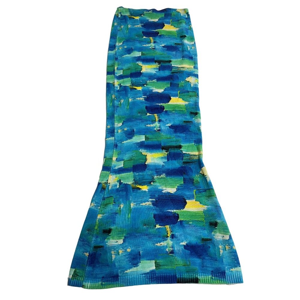 Blue and Green Abstract Maxi Skirt